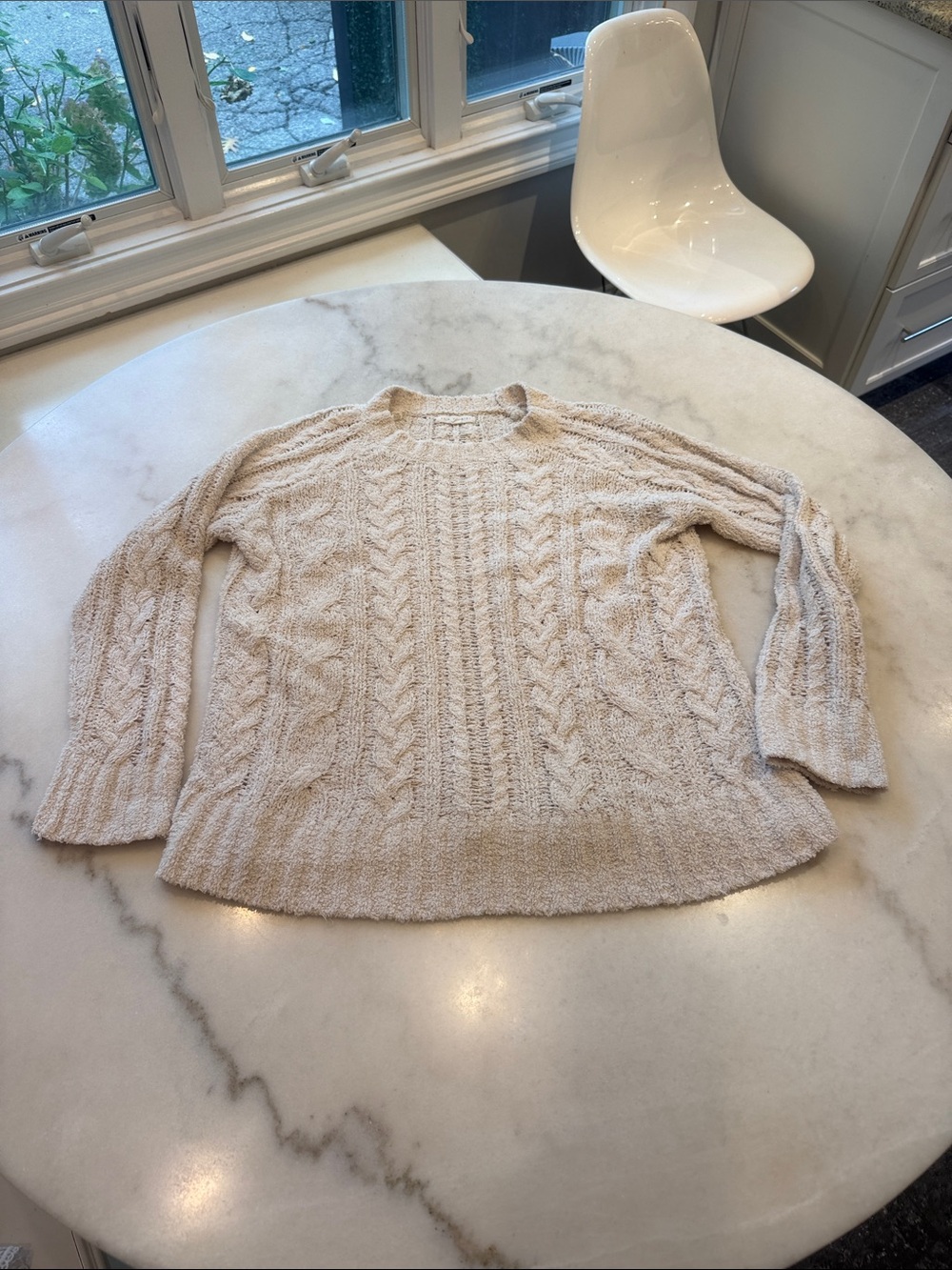 La Hearts Cream Cable Knit Crewneck Sweater